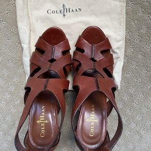 Cole Haan Brown Leather Wedge Sandals